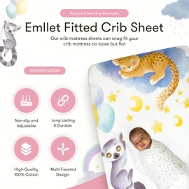 EMLLET Crib Sheet – Breathable & Safe Oeko-TEX Certified Cotton Fabric – Ideal for Picture Backgrounds – Fits All Standard Crib Mattresses – Animals Theme