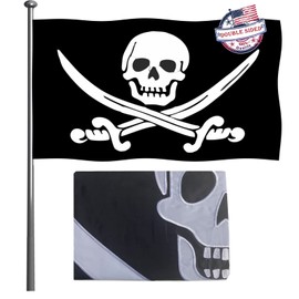 Mosprovie Pirate Flag 3x5 Outdoor Double Sided Embroidered- Heavy Duty 3ply Jolly Roger Flag- Skull Bones with Cross Knife Flag- Super Durable 4 Rows Stitched Edge Canvas Header with 2 Brass Grommets