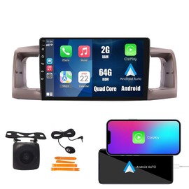 Car CarPlay Android Auto Navigation Stereo GPS Radio 9" IPS Touchscreen Headunit Tablet Media Player for Toyota Rav 4 Corolla Hilux Landcruiser Fortuner Prado, if Applicable Quad Core 2G+64G Brown