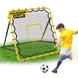 JIRTEMOT 3.7 x 3.7 FT Soccer Rebound Net, Yellow