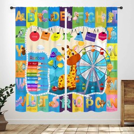 ABC Cortinas del alfabeto para recámara de niños, herramientas educativas de aprendizaje, lindas historietas divertidas palabras positivas para niñas, niños, cuarto de bebé, aula, sala de estar,