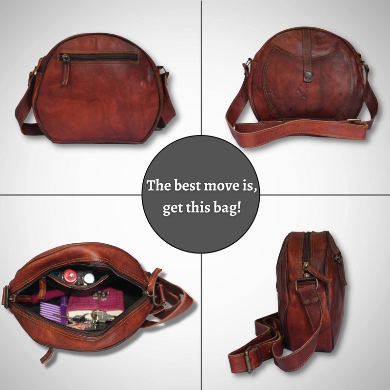 Madosh, Women's Genuine Leather Crossbody Semi-Circle Shape Purse Round Shoulder