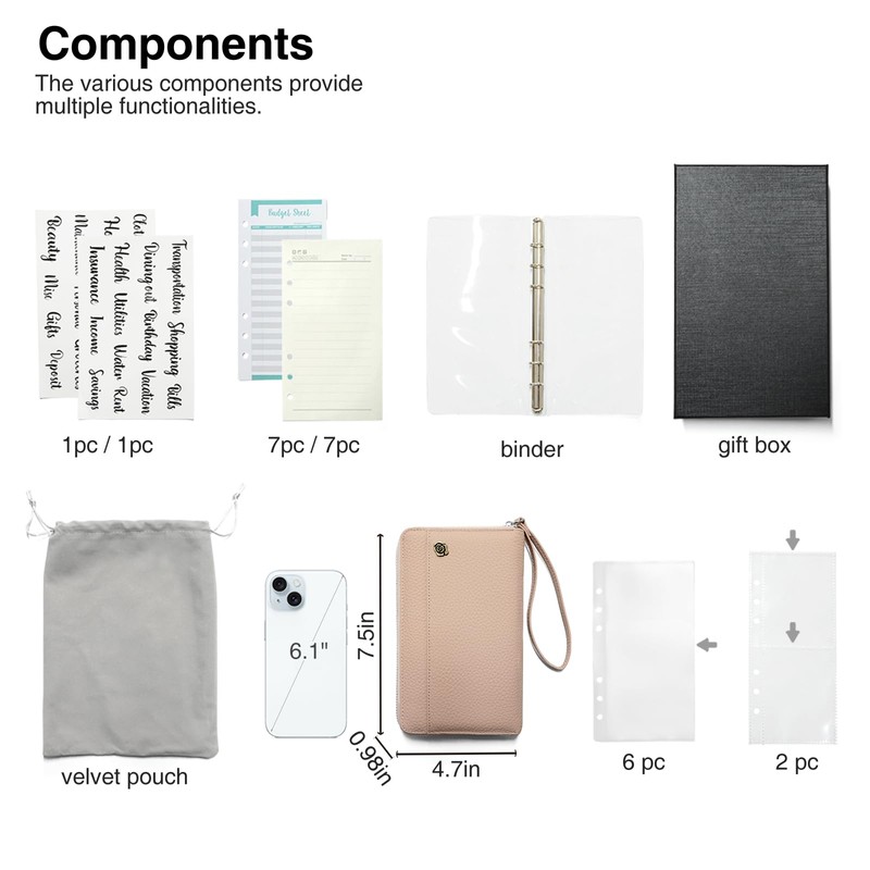 VLKAVIVA A6 Binder Cash Envelope System Wallet, Money Saving Budget