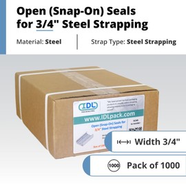 IDL Packaging Open (Snap-On) Seals for 3/4" Strap Width Steel Strapping (Pack of 1000) - Superior Holding Power - Sturdy Metal Clips for Securing Heavy Packaging and Pallet Banding