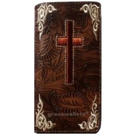 #1 Royal West  Longhorn, Star, Praying Cowboy Men Western Wallets Bifold Check Book Style - Cross