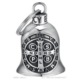 MOCY BELL - MocyBell Saint Benedict Motorcycle Bell - Stainless Steel | Biker Lucky Charm | Spiritual Protection