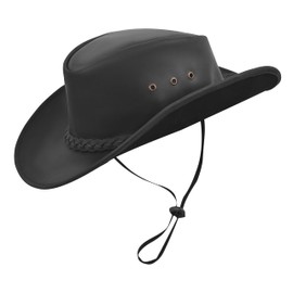 COLLECTION ERA LLC Leather Cowboy Hat for Men Women Lightweight Handcrafted Western Shapeable Wide Brim | Western Hats for Men (US, Alpha, X-Large, Black)