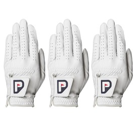 PUR3 GOLF Men's Golf Glove 2.0, Cabretta Leather - 3 Pack Pearl White, with Ball Marker Included for Right Handed and Left Handed Golfers (Medium-Large, Left)