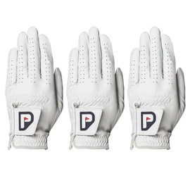 PUR3 GOLF Men's Golf Glove 2.0, Cabretta Leather - 3 Pack Pearl White, with Ball Marker Included for Right Handed and Left Handed Golfers (Medium-Large, Left)