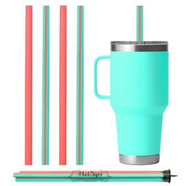 HotSips Reusable Drinking Straws with Travel Case Ergonomic Shape Made in USA - 16-32 oz - For hot and cold beverages, Water/Coffee/Tea (4 Large 9.5”)