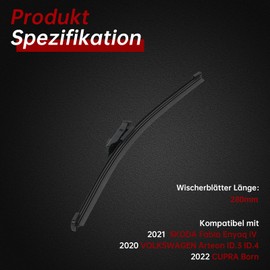 OTUAYAUTO Wischerblätter Hinten - Heckscheibenwischer Kompatibel mit SKODA Fabia,VW ID.3 ID.4 Arteon,Scheibenwischer hinten,Länge:280mm
