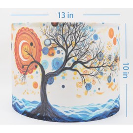 Decorative Lamp Shade Polyester Fibre Printed Abstract Sun Tree Drum Shade for Table Lamp & Bedside Lamp, 13 "Top x 13" Bottom x 10 "Height,Includes 2pcs