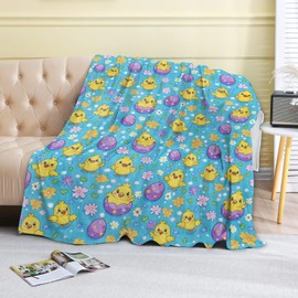 coedoaes Easter Chicks and Eggs Fleece Blanket - 50x60in Flower Rustic Festive Throw Blankets,Soft Cozy Lightweight, Ideal for Living Room Home Farmhouse Decor and Kids Women Girls Spring Gifts