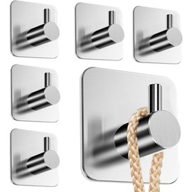 Mtxorvix 6 Piezas Ganchos de Baño, Ganchos para Pared, Ganchos para Pared 304 Acero Inoxidable,Ganchos Adhesivos Organización,Accesorios de Baño,Perfecto para La Cocina, El Baño La Oficina (Plateado)
