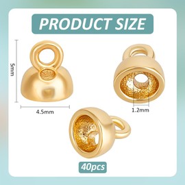 BENECREAT 40Pcs 18K Real Gold Filled Crimp End Caps, 0.19x0.17Inch Brass Pendant Bail Cap with Loop Findings for Earring Necklace Jewelry DIY Craft, Hole: 1.2mm