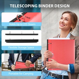 WOT I Telescoping 3 Ring Binder 1 Inch 12PCS, Flexible Binder with Expandable Spine+Customized Front Cover+Clear Catalog Pocket, Holds 225 Sheets, 4 Bright Colors