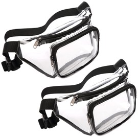 Veckle 2 Pack Clear Fanny Pack Stadium Approved - Adjustable Belt Bag for Women Men Fits Sport Events, Travel, Beach, Concerts, Water-resistant Stadium Waist Bag Transparent Clear Purse