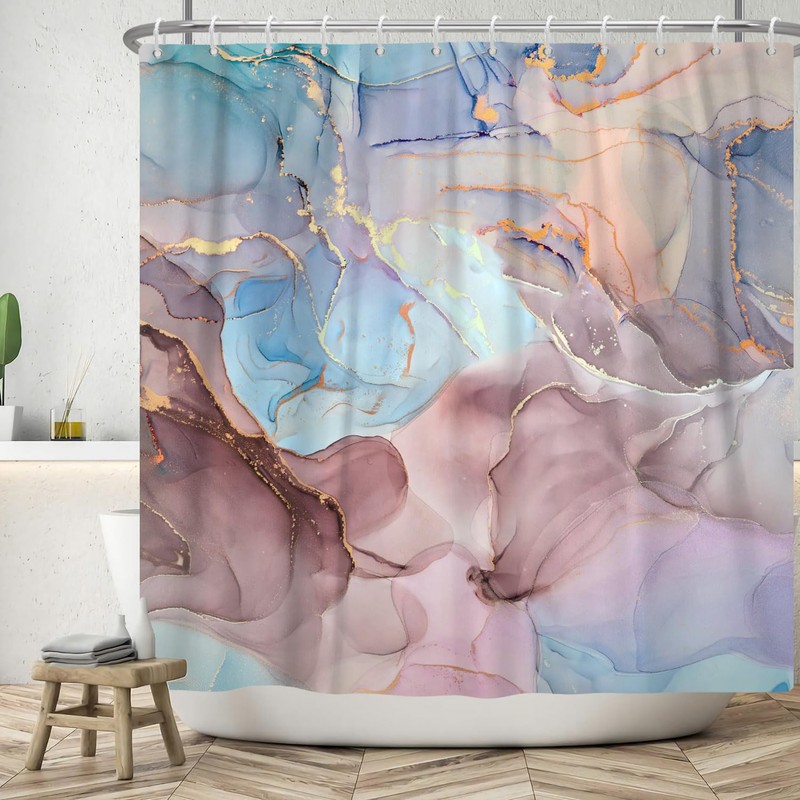 OFILA Blue and Pink Marble Shower Curtain for Bathroom,Abstract Marble