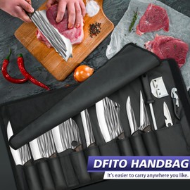 Dfito Butcher Knife Set with Roll Bag, 14 in 1 Professional Chef Knife Set, Hand Forged Chopping & Meat Cleaver & Viking Knives, High Carbon Stainless Steel Kitchen Knifes Set for Kitchen Camping BBQ