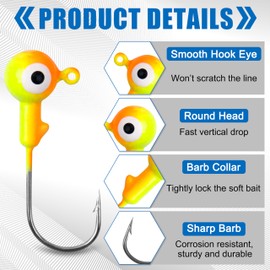 Crappie Jig Heads for Fishing,35pcs Fishing Jig Head Hooks Round Ball Painted Fishing Lure Jig Heads for Crappie Bass Trout Walleye Assorted 1/32oz 1/16oz 1/8oz 1/4oz 3/8oz