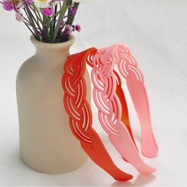 6pcs Braided Pattern Plastic Headbands for Girls Women, Bright Colorful Pigtail Hairbands, Multi-Color Plastic Hair Accessories in Pink, Yellow, ivory, Orange, Purple, Blue