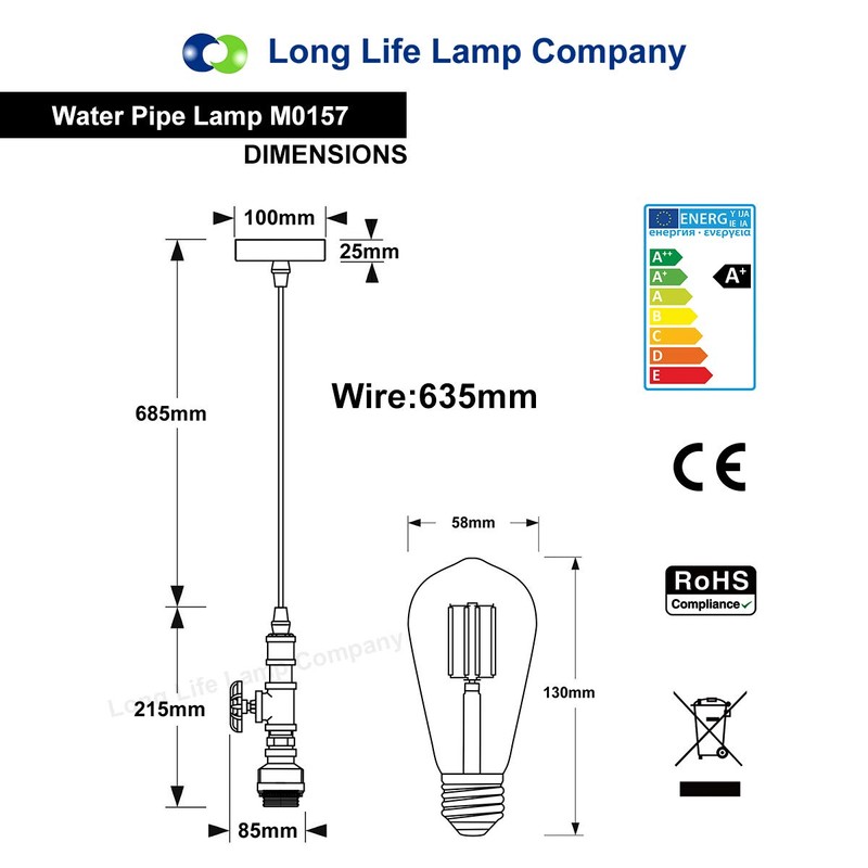 Long Life Lamp Company Industrial Steampunk Pendant Light Rustic Metal