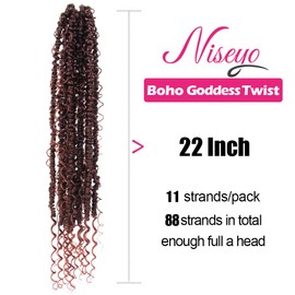 NISEYO Goddess Passion Twist Crochet Hair with Curly Ends 22 Inch, 8 Packs Boho Style Crochet Passion Twist Hair Pre looped, Long Pre-twisted Boho Braids (T350,Ombre Ginger Red)