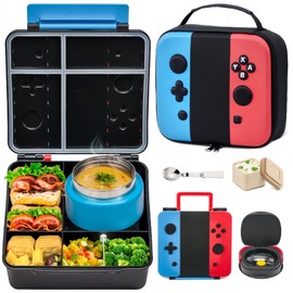 FAJSL Game Lunch Box for Kids with Thermo, 9 OZ Stainless Food Jar & Insulated Lunch Bag, BPA-Free Kids Lunch Bento Box with Sauce Cup, Leakproof Lunch Box Set for Boys & Girs, School, Travel