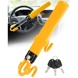 Tevlaphee Steering Wheel Lock - Heavy Duty Antitheft Device and Car Security Lock with Adjustable Locking and 3 Keys - Great Vehicle and Truck Deterrent (Yellow)