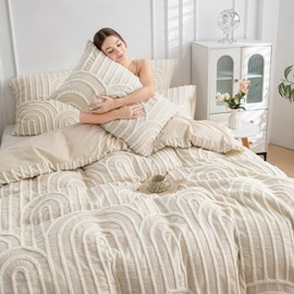 MASINISS Luxurious Tufted Duvet Cover Set 3 Pieces, Premium Textured Cotton Fabric, recycable Chenille Craft Embroidery (All Seasons), Soft,Breathable, Decorative,Queen 90x90''