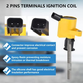 Performance Master Set of 8 Yellow Ignition Coils & Pigtail Connector Wiring Harness Kit Compatible with Ford F150 F250 E350 Expedition Lincoln Navigator Replacement for DG457 FD503 DG508