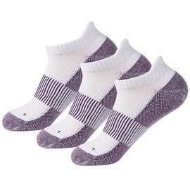 FOOTPLUS Copper Mesh Breathable Moisture Wicking Arch Support Bicycle Arthritis Adventure Casual Dress Socks, 3 Pairs White& Purple, Medium