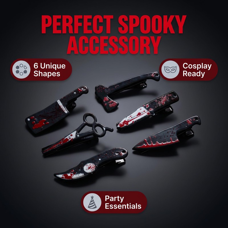 6 Pcs Mini Knife Hair Clips Black Red Punk Barrettes