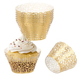 PATIKIL Cupcake Wrappers Paper, 50 Pack Baking Cups Standard Vine Decoration for Anniversary Birthday Weddings and Parties, Reflective Gold