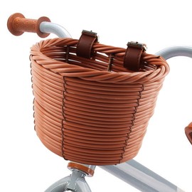 SilverChry Children's Bicycle Basket, Braided Bicycle Basket for Girls and Children, Front, Front Handlebar Basket, Hand Braided, Removable Bicycle Baskets Made of Rattan with Leather Straps (Brown)