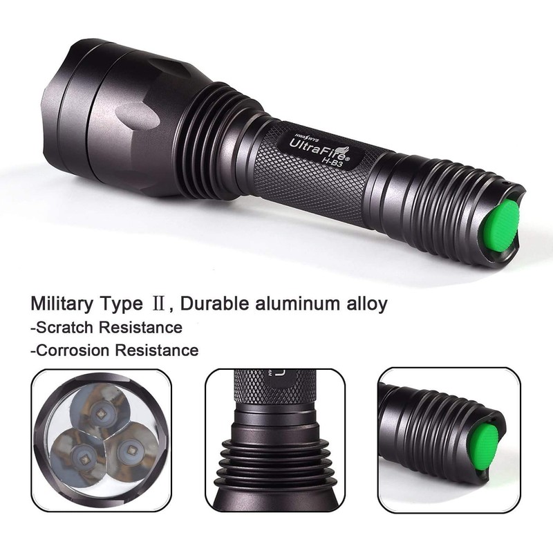 ULTRAFIRE Blue Light Flashlight Hunting Torch 256 Yard 470 nm