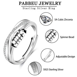 PABBEU To My Daughter Fidget Ring Sterling Silver Anxiety Ring Adjustable Fidget Ring Stress Spinner Rings with Beads Cubic Zircon Anxiety Ring for Daughter Women Girls