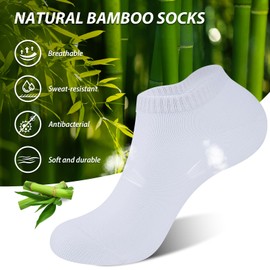 SockWaddles 10 Pairs Bamboo Trainer Socks for Mens Womens and Ladies, Low Cut Ankle Seamless Socks, Moisture-Wicking Short Athletic Socks for Sports, Running, Gym, Casual, White, 3-5