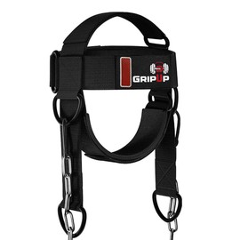 GripUp Neck Harness Weight Lifting Head Harness Chin Strap with D-Hook Adjustable Steel Chain Neck Builder Exercise Boxing Training Strengthener Resistance Gym Workout Injury Recovery Support