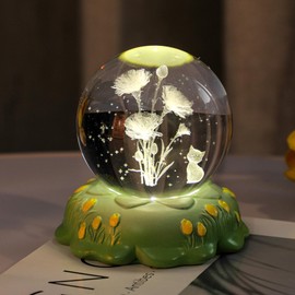 siawadeky Crystal Ball, 3D Carnation, Cat, Crystal Ball, LED Light Base, Interior Decoration, Stylish, Healing Figurine, Atmosphere, Decoration, Anniversary, Mother's Day, Birthday, Valentine's Day