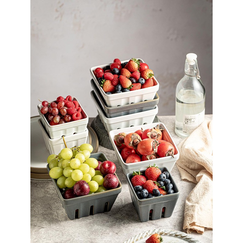 Gomakren Ceramic Berry Basket Set of 2, Square Fruit Bowls