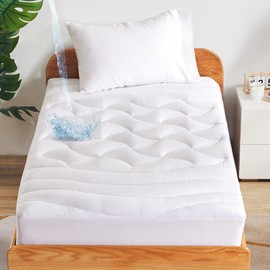 SLEEP ZONE Waterproof Twin Mattress Topper for College Dorm, Cooling Breathable Mattress Cover, (White, Twin)