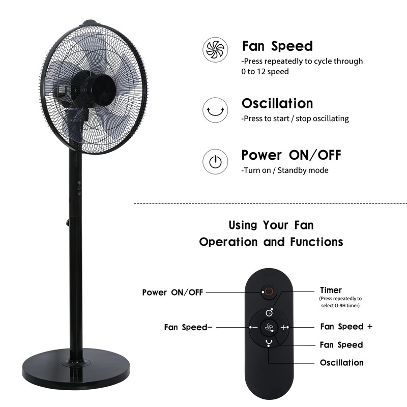 Simple Deluxe 16 Inches Stand Fan with Pedestal Base, Height