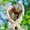 ShineOnAngel 12" Angel Wings Embracing Cross and Rose Garden Statue