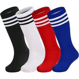 Zando Children's Football Socks, 4 Pairs of Children's Football Socks, Socks for Boys and Girls, Football Training, Running, Sports 2025, Black/White/Red/Sapphire Blue