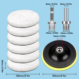 Polishing Attachment Angle Grinder Polishing Hood Polishing Sponge Polishing Disc Polishing Pads, Pack of 6 Wool Polishing Attachment, Polishing Pad with 6 Angle Handle, Round Adapter (150 mm)