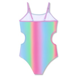 Dvenki Girls One Piece Rainbow Gradient Side Cut-Out Swimsuits Big Kid Bathing Suit with Adjustable Straps Size 10