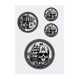 4 x 'Pirate Skull and Ship' Temporary Tattoos - Water Resistant, Skin-Safe, Non-Toxic Transfers, Mixed Sizes (TO00070380)