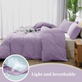 ATsense Duvet Cover King Size, 100% Washed Cotton, Linen Feel, Light Purple Comforter Cover, 3 Pieces Bedding Set, Soft and Breathable, Premium Luxury Hotel Style, Farmhouse Style