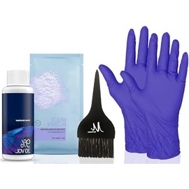 Blondor Multi Blonde Lightening Powder Blondor Bleach Powder 30 grams, Welloxon Perfect Developer Koleston Perfect Developer 20 Vol 2 Ounce, Pair of Gloves and M Hair Designs Tint Brush Black (Bundle)